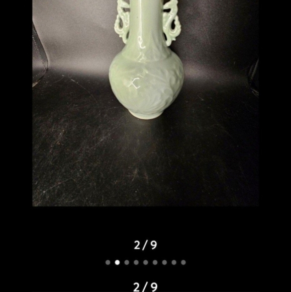 Vintage celadon vase with foo‎ dog handles - Picture 2 of 9